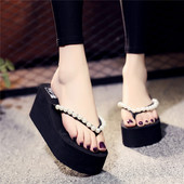 2020新款 外穿松糕底防滑沙滩鞋 夏人字拖女厚底坡跟夹脚凉拖鞋 时尚