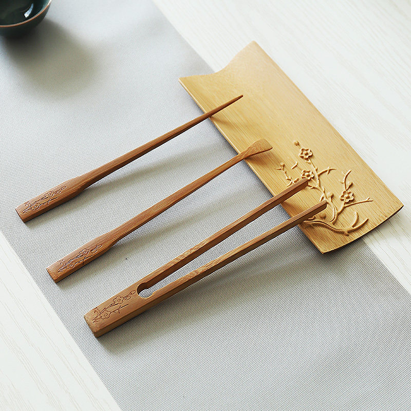 凌胜赏茶荷竹节茶道精雕天然竹制茶则茶夹茶艺茶道茶勺六君子配件