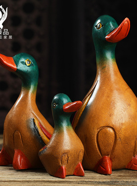 泰国工艺品木头鸭子摆件客厅电视柜酒架书架博古架站立装饰品摆设