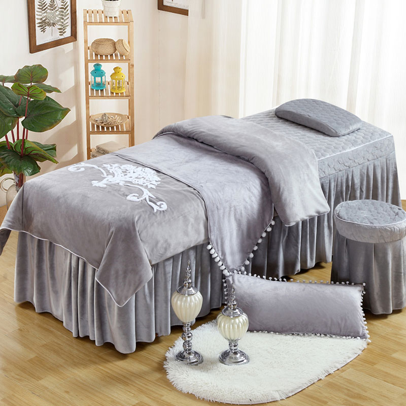 威辉美容床罩四件套简约水晶绒加厚美容院床罩按摩床套欧式小奢华