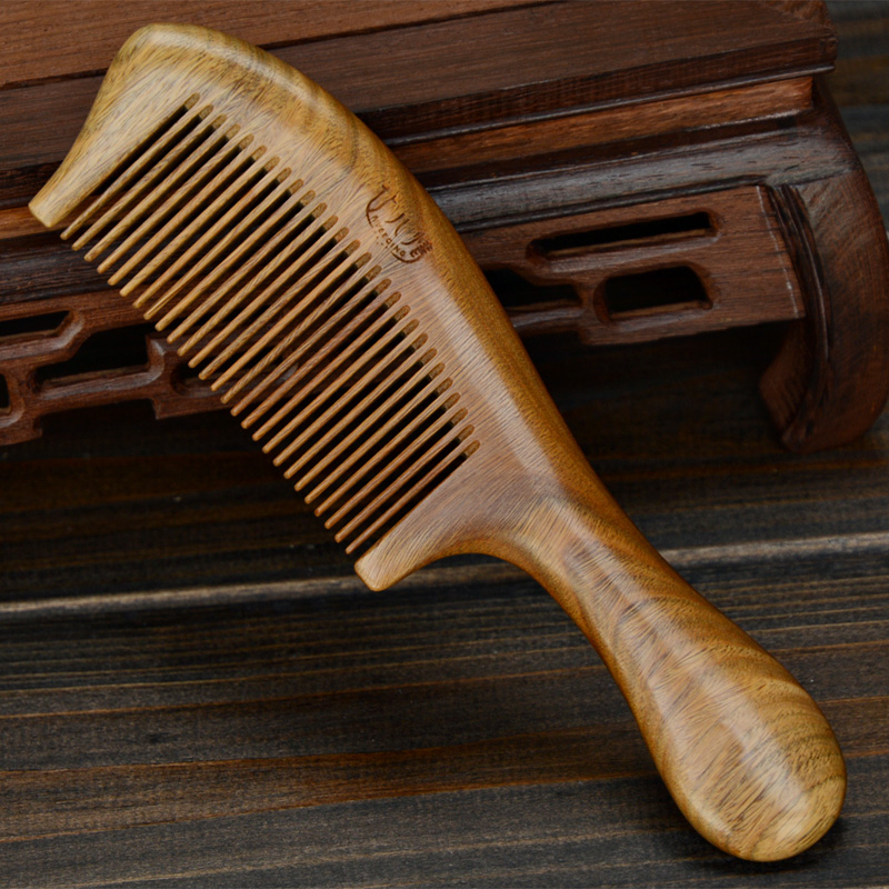 绿檀香木梳子女士长发家用头梳防脱发按摩细齿密梳直发经络