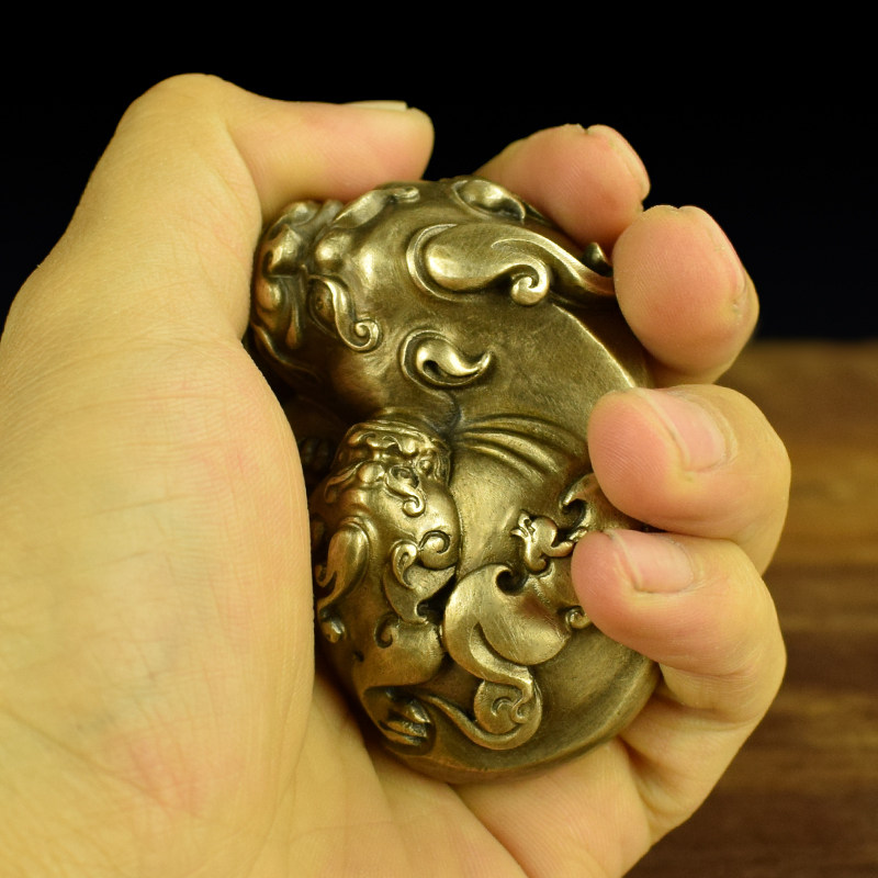 黄铜紫铜母子财富貔貅文玩手把件把玩挂件工艺品镇纸摆件收藏礼品