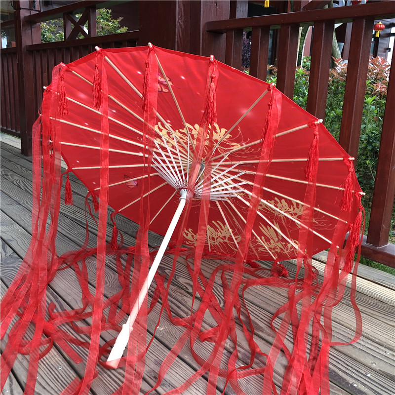 汉服道具花伞红伞飘带古风流苏伞拍照饰品舞蹈伞cos游戏伞古装伞