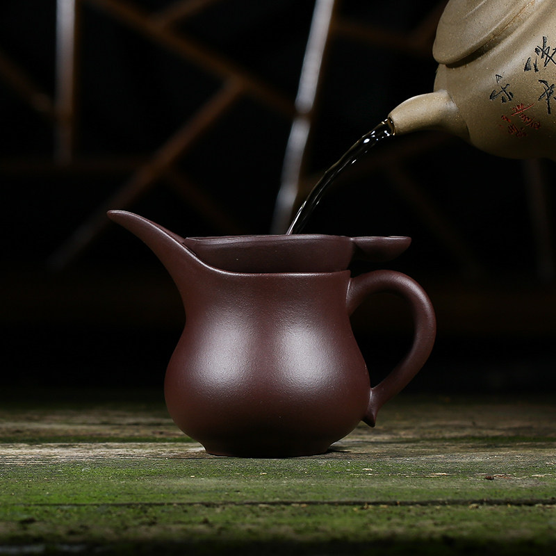 宜兴紫砂公道杯过滤网分茶器过滤器纯手工老紫泥功夫茶具茶海漏网