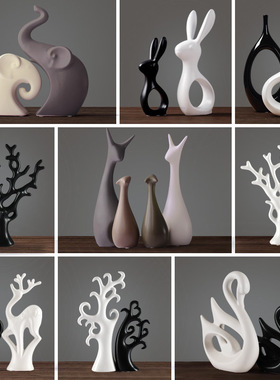 北欧风格家居餐桌创意陶瓷小鹿摆设电视柜玄关客厅酒柜装饰品摆件