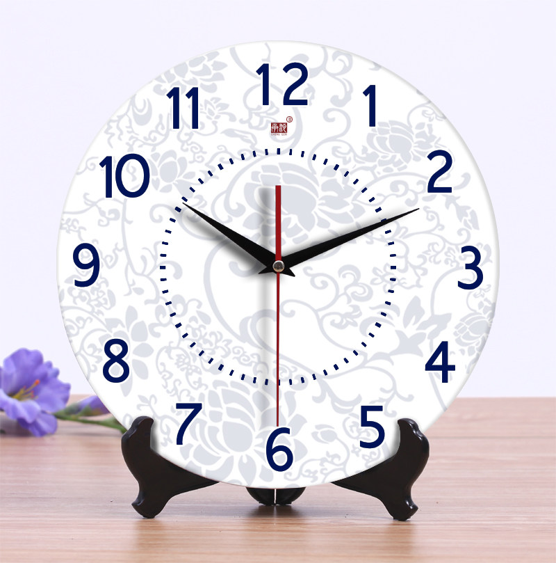 承沁中式钟表创意客厅静音时钟座钟摆件仿青花陶瓷钟挂钟台式摆钟