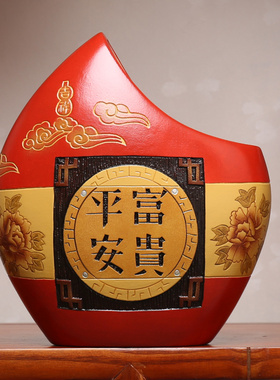 中国红陶瓷家庭摆件进门玄关创意博古架展示隔断客厅古风小装饰品