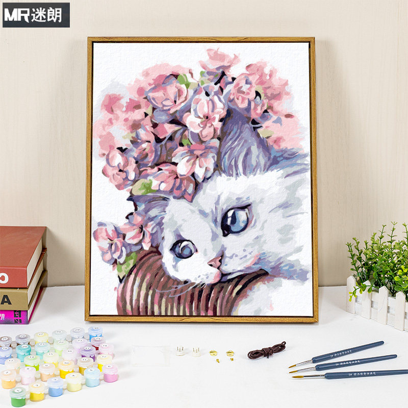 diy数字油画手工填色猫咪动物儿童填充油彩治愈画画手绘解闷