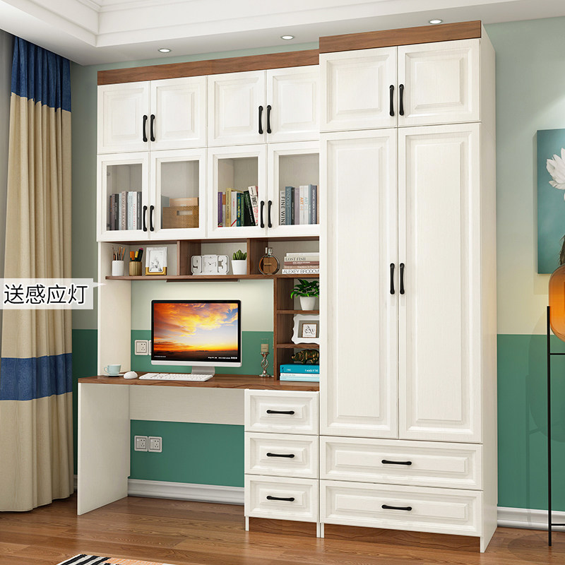 书房书柜儿童电脑桌书桌书架学生写字桌台办公桌卧室衣柜一体组合