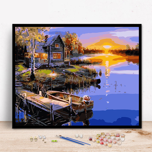 diy数字油画 客厅卧室风景大幅数码填色油彩画手绘装饰画乡村别墅