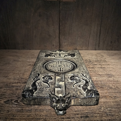 仿古石雕青石民俗怀旧五福临门兽头流水茶盘案头家用中式装饰摆件