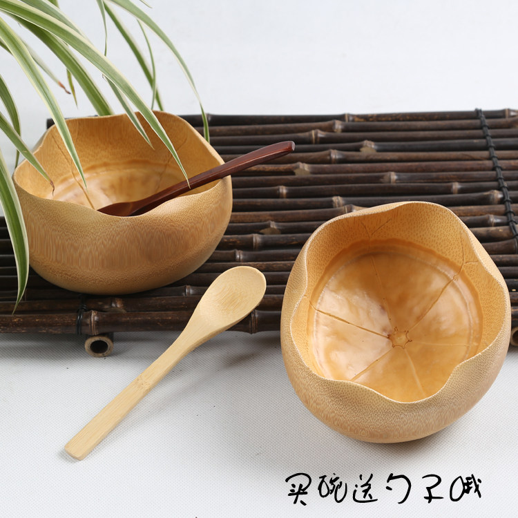 环保竹碗 梅花碗 竹钵 浅口竹碗 竹碟子 茶道零配 竹木碗 儿童碗