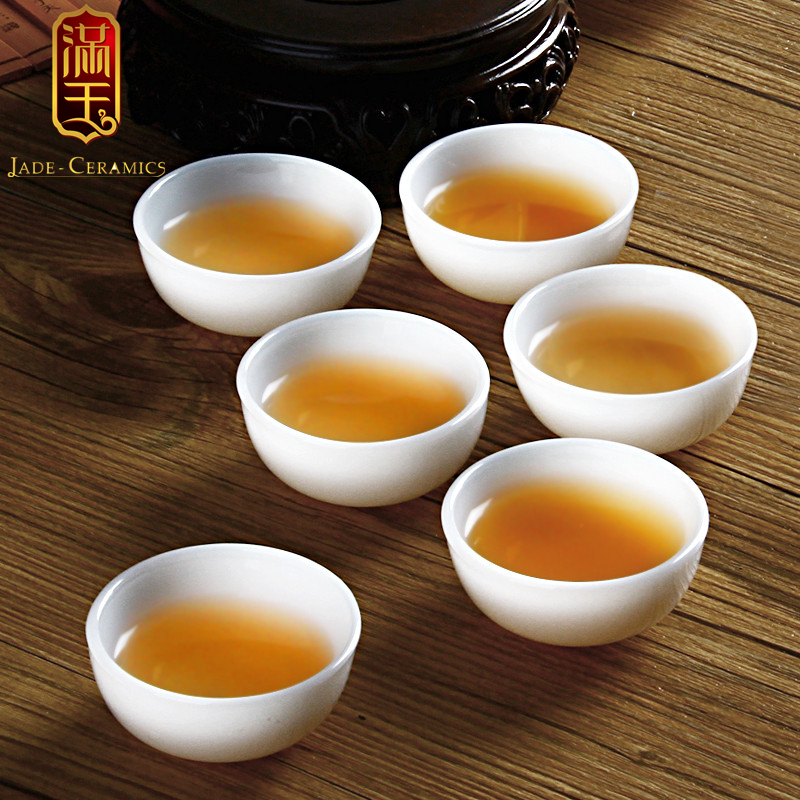 满玉白玉瓷功夫茶杯套装家用办公潮州手工喝茶杯大小品茗杯主人杯