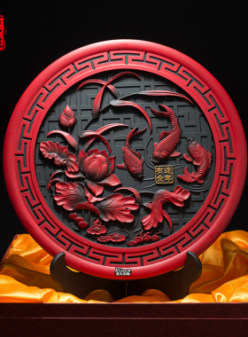 金乌炭雕《连年有余》中式家居装饰 炭雕工艺品摆件 乔迁新居礼品