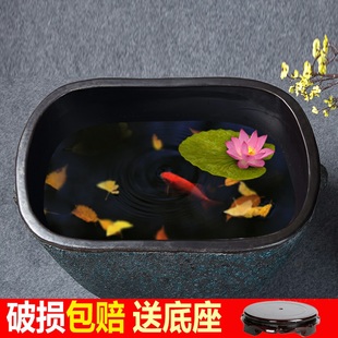 陶瓷摆件家用中号长方形水缸客厅时尚简约养鱼盆复古鱼缸栽树缸