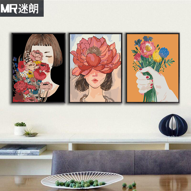 数字油画少女手工填色diy油彩画涂色客厅卧室装饰画手绘填充挂画