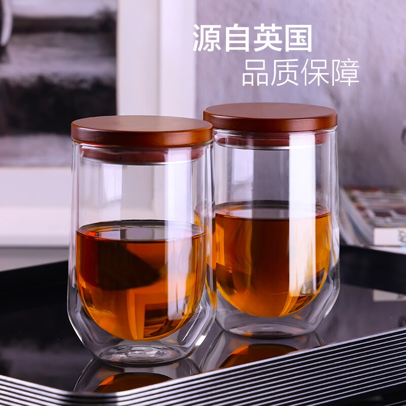 英国ORTOR玻璃杯家用双层隔热泡茶杯带盖办公水杯子待客水杯套装