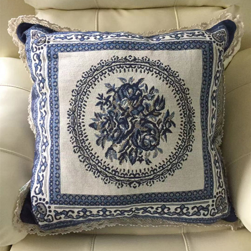 棉麻抱枕靠枕老粗布加厚抱枕套牡丹花现代布艺抱枕套抱枕头枕靠背