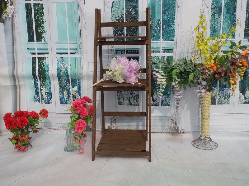 包邮烤色田园折叠三层实木花架置物架搁物架书刊架花盆架鞋架