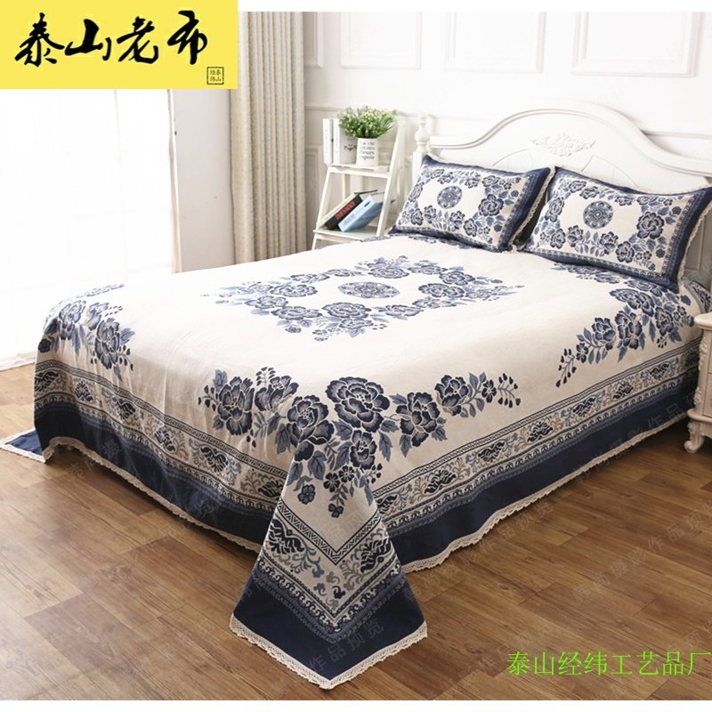 棉麻床单老粗布三件套床盖单双人床单枕巾布艺加厚被单枕头套床单