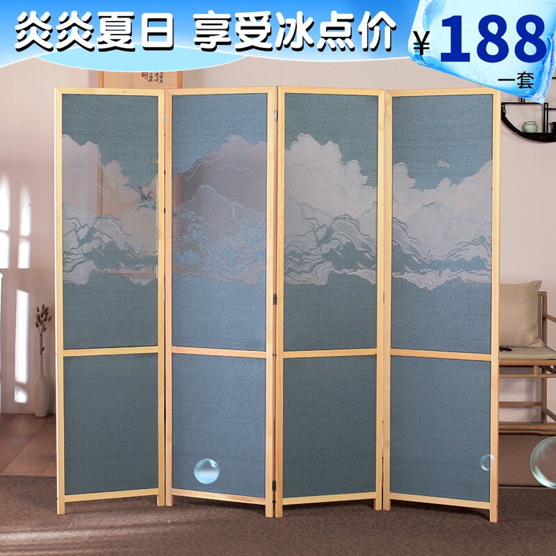 半透实木布艺屏风隔断玄关现代移动折屏座屏客厅卧室书房餐厅酒店