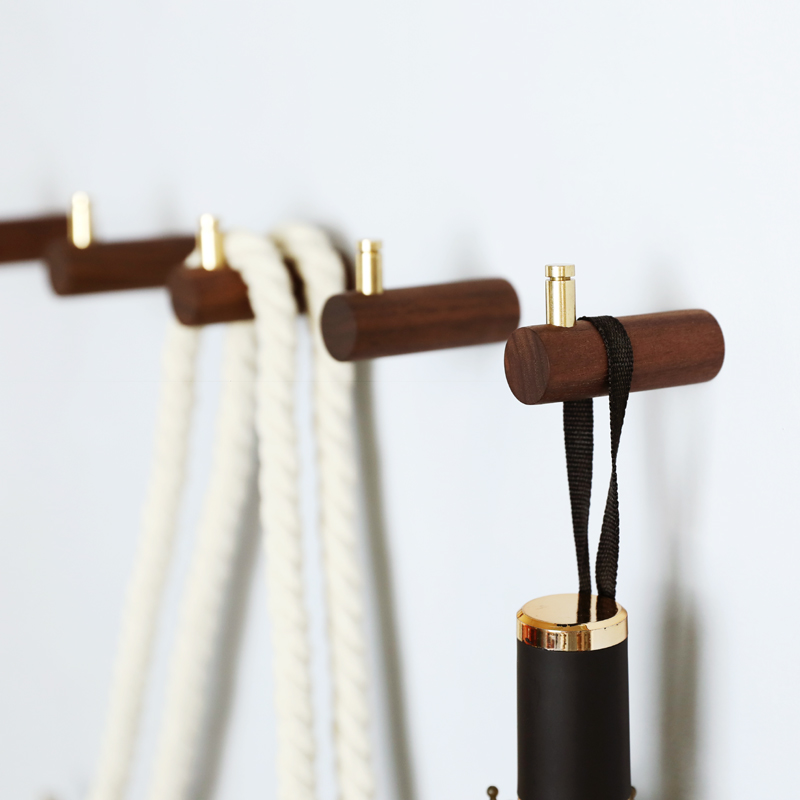 实木挂钩免打孔黄铜挂衣钩壁挂进门入户玄关墙壁粘钩门后衣帽钩