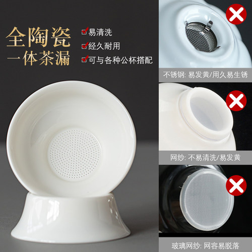 羊脂玉白瓷茶漏过滤器陶瓷茶滤套组创意茶隔泡茶叶过滤网茶具配件