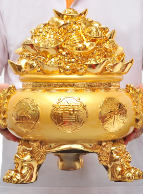 招财聚宝盆摆件开业开张乔迁新居商务礼品办公室办公桌客厅装饰品