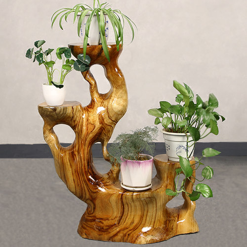 香樟木根雕花架实木天然树根底座落地多层客厅根艺盆景架木雕摆件
