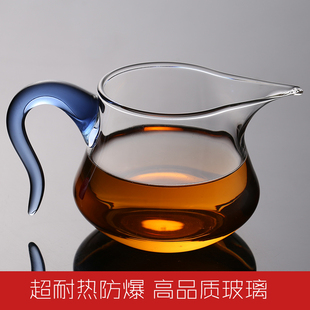 进口耐高温高硼硅加厚玻璃公道杯 带把耐热防爆玻璃分茶器茶海