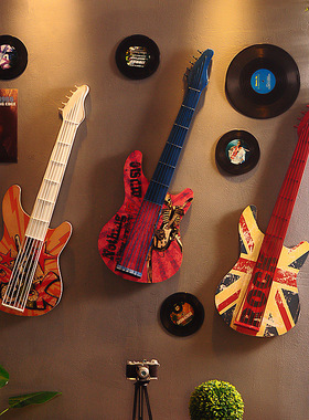 咖啡厅酒吧网咖餐厅墙面装饰壁挂木制复古壁饰创意板画吉他装饰