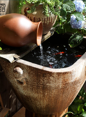 复古陶瓷仿古大缸粗陶手工圆坛方水缸大花盆鱼缸落地摆件庭院园林