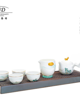 玛戈隆特 西湖盛宴听风4人份骨瓷功夫茶具套装家用中式创意礼盒装