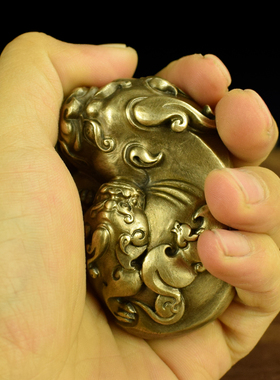 黄铜紫铜母子财富貔貅文玩手把件把玩挂件工艺品镇纸摆件收藏礼品