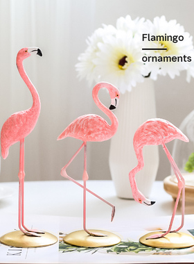 简约现代礼品粉色火烈鸟树脂可爱动物摆件桌面客厅摆设装饰品