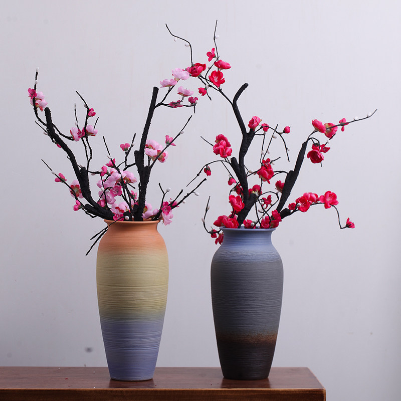 装饰花瓶陶罐小清新干插花腊梅餐桌客厅摆件水培花盆复古粗陶花瓶