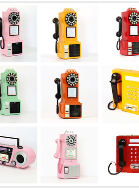 复古老式电话机电话亭创意摆件欧式风格店铺橱窗酒吧软装墙面挂件