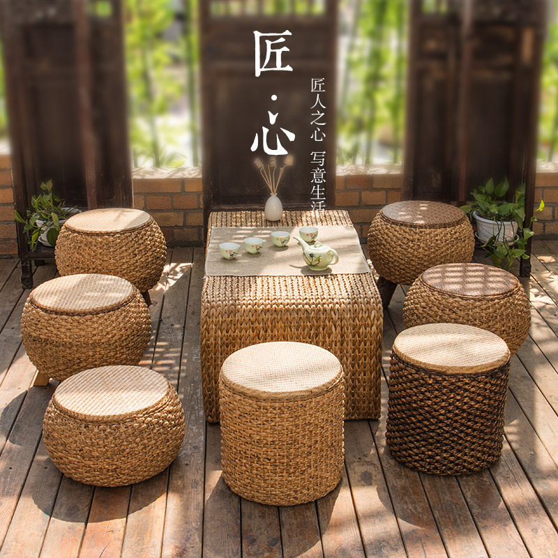 藤编矮凳换鞋凳阳台坐凳创意板凳沙发凳草编坐墩实木凳子茶几圆凳
