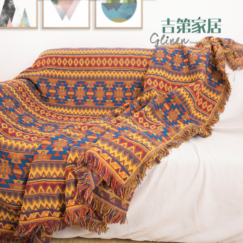 时尚沙发巾全盖布艺 棉麻透气沙发套罩布 特惠民宿床尾巾装饰毯子