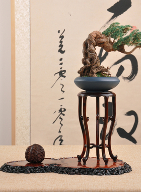 红木黑檀酸枝明式圆形高几奇石玉器摆件花瓶花盆盆景底座花几架子