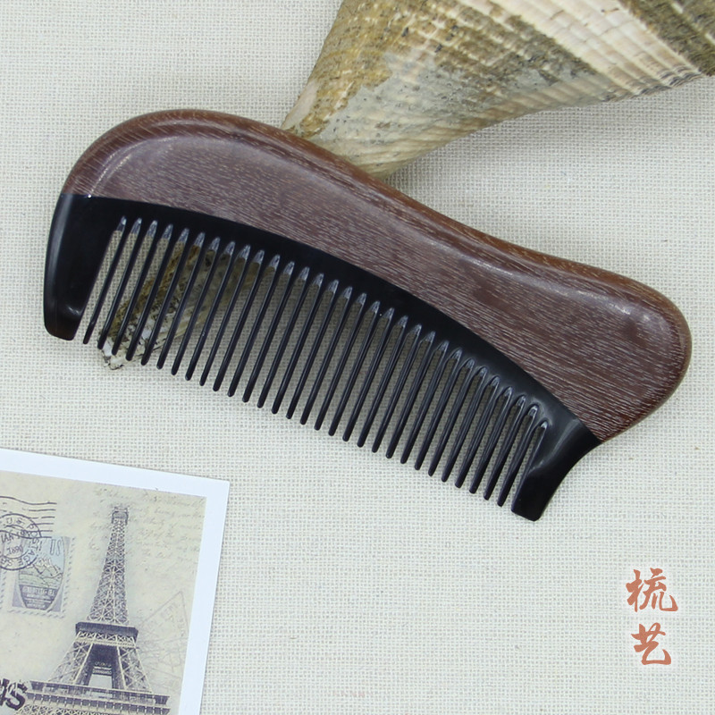 正宗新款天然红檀木牛角梳角木梳子防静电防止脱发按摩刻字送梳袋