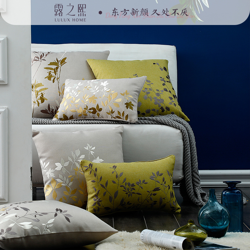 露之熙现代简约刺绣花客厅布艺沙发亚麻抱枕靠垫靠枕套不含芯欧式