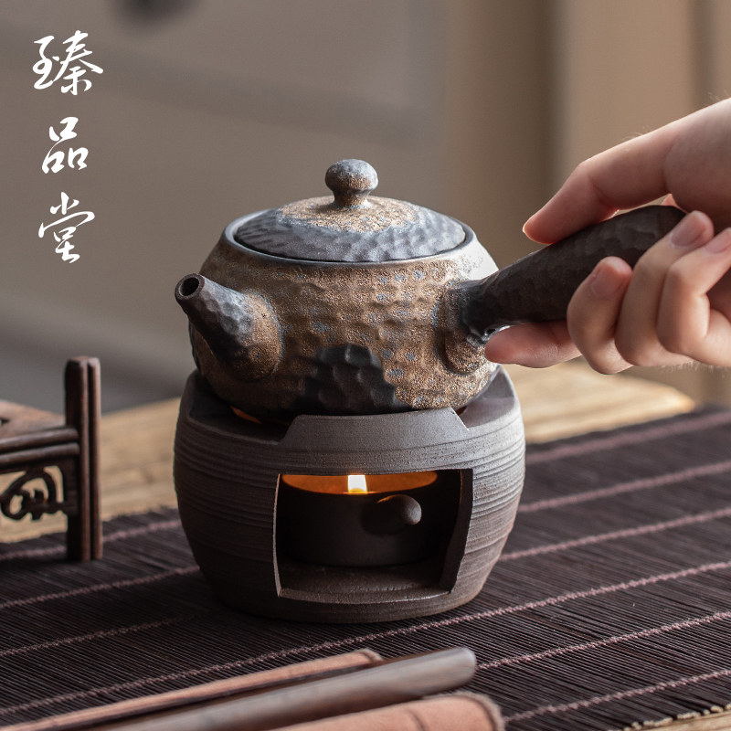 粗陶蜡烛温茶炉 陶瓷小号煮茶器套装 复古原陶干烧台底座茶道零配