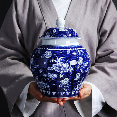 陶瓷茶叶罐大中小号半斤装防潮密封罐红绿茶普洱茶罐青花瓷将军罐