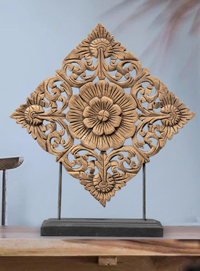 异丽家居泰国手工柚木雕花桌面摆件 东南亚风格装饰品木雕工艺品