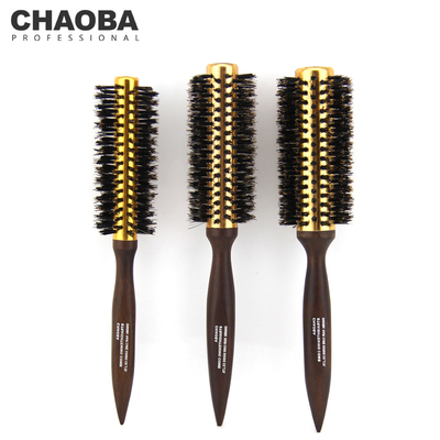 CHAO BA桃木铝管毛碌圆筒梳 猪鬃毛滚梳直卷发梳子梨花头造型梳