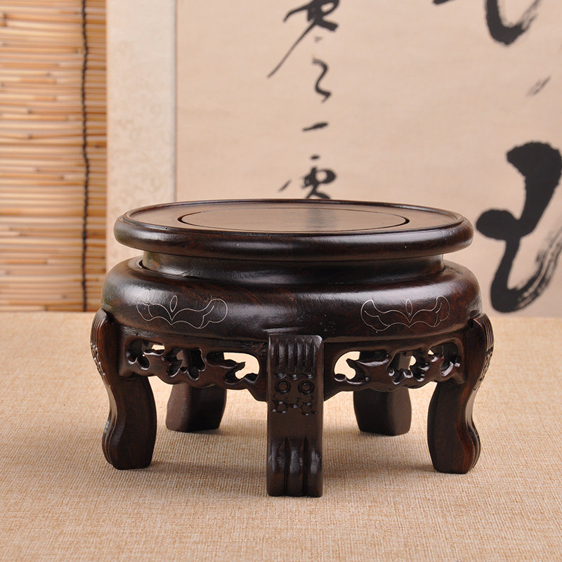 实木花盆圆形花瓶盆景鱼缸木雕摆件水晶奇石木质虎脚手工掐丝底座,家居饰品,木雕,淘宝优惠券,粉丝福利购,淘宝优惠卷