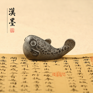 汉墨创意铸铁河豚文镇 金属学生小摆件笔搁笔置镇纸镇尺文房四宝