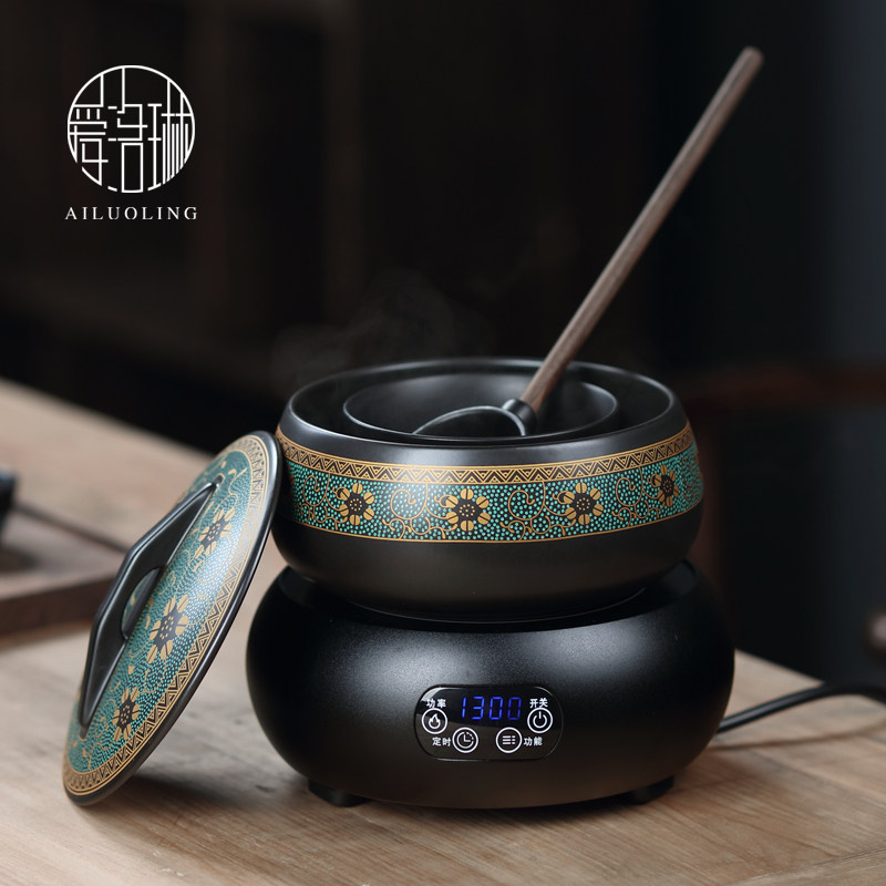 爱洛琳 陶瓷煮茶器电陶炉复古泡茶碗套装 家用普洱温茶碗分茶器