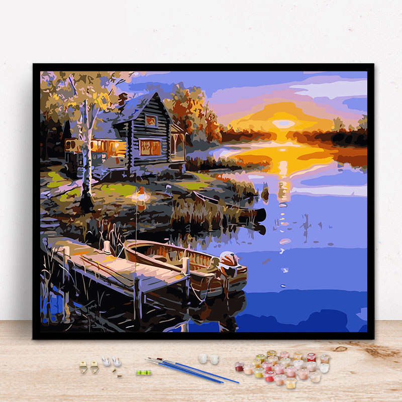 diy数字油画 客厅卧室风景大幅数码填色油彩画手绘装饰画乡村别墅